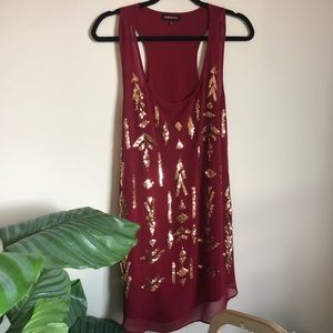 Chiffon tank dress gold sequins